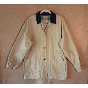 Manisha Chore Barn Canvas Jacket Womens Sz L Tan Flannel Lined Pockets Utility